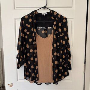 Express Portifino Shirt, Black and Tan, Polka Dot, Matching Undershirt, Size S